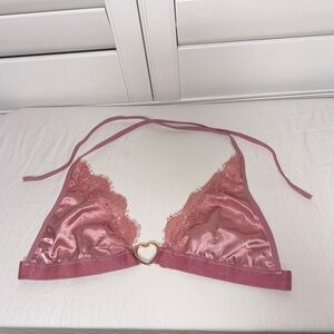 Valentine’s Pink Silk Satin Heart Bra Top with Lace Trim Medium
